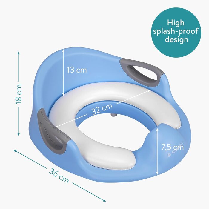 Насадка на унітаз Navaris для дітей (12 міс - 7 років) з антиковзним покриттям, ручками та захистом від бризок - синій
