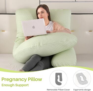 Подушка для вагітних GKXLH - J-подібна подушка для підтримки спини, живота та стегон. Знімний чохол з ефектом охолодження (Iced Bean Green)