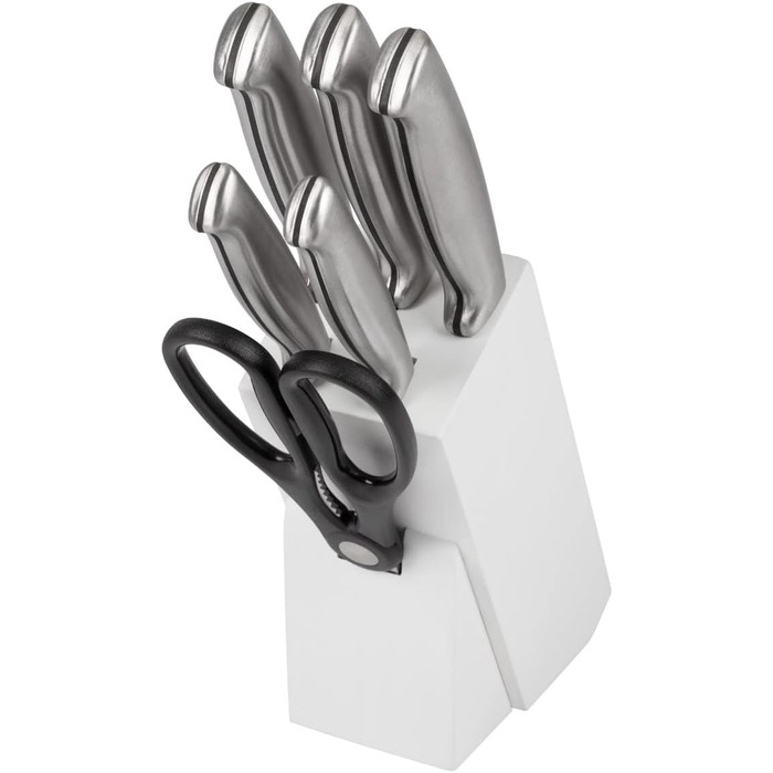 Набір ножів Messerblock з 7 предметів | Набір ножів для кухні з кухонними ножами та ножицями | Набір ножів з нержавіючої сталі C-MBS 4018 білий