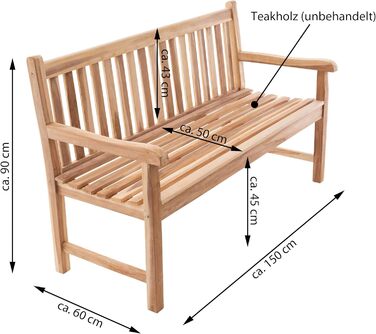 Садова лавка Divero Abruzzo 3-місна з тикового дерева, коричнева (натуральний тік)