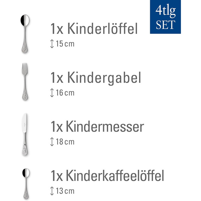 Дитячий столовий набір Villeroy & Boch Teddy, 4 шт., нержавіюча сталь 18/10, срібний, 21,5 x 15 x 2,5 см