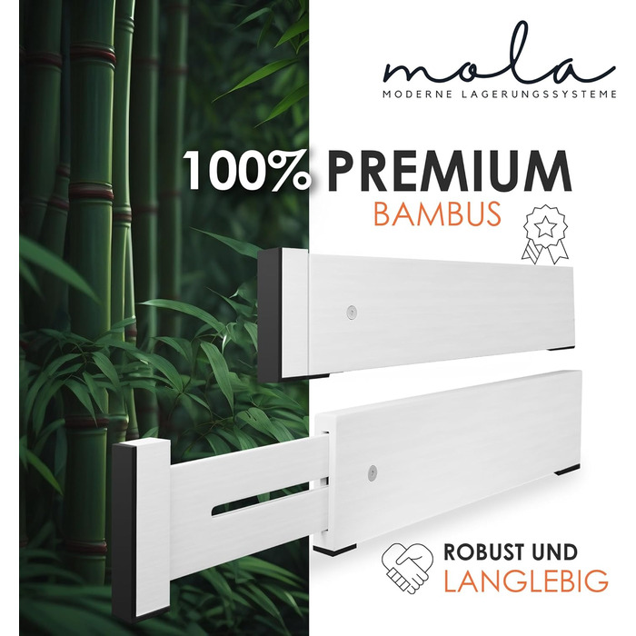 Органайзери для шухляд Mola Premium, набір 4 шт, білий, бамбук, регульовані, з антиковзаючою підкладкою