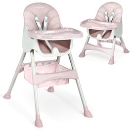 Дитячий стільчик для годування Ricokids 3 в 1, від 6 місяців, з регулюванням висоти, з підносом, безпечний, складний, бежевий (рожевий)
