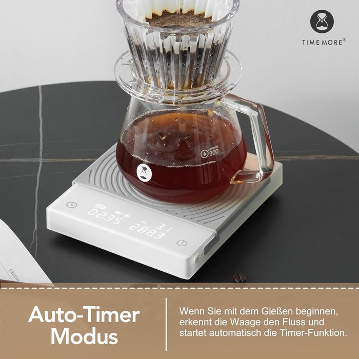 Ваги для кави TIMEMORE з таймером, контролем протікання, точність 0.1г, автоматичний таймер, ємність 2000г, чорний колір