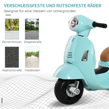 Дитячий самокат HOMCOM VESPA, дитячий мотоцикл, 1,5-3 роки, металевий, бірюзовий