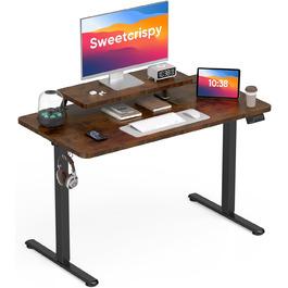 Регульований стіл Sweetcrispy з підставкою для монітора, 120 x 60 см. Електричний, ергономічний стіл для стоячи/сидячи, комп'ютерний стіл, вінтажний коричневий, 120 x 60 см