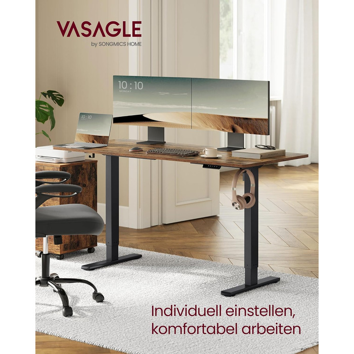 Електричний регульований стіл VASAGLE, сталеве каркас, без стільниці, з 2 гачками, пам'ять 3 положень, чорний (LSD021B01V2)