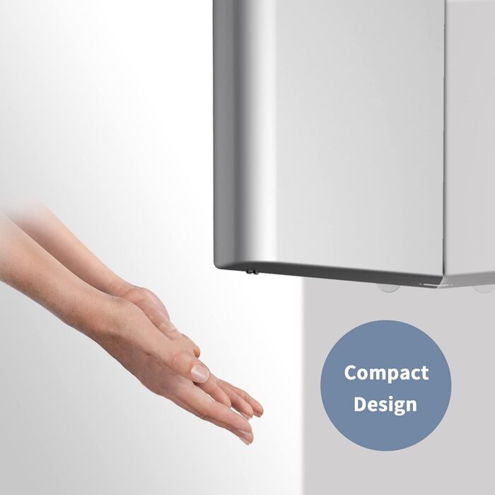 Anydry 2630S - Компактний електричний сушар для рук, автоматичний, для стін, комерційного та приватного використання. Потужність 1400-1650W (Сріблястий)