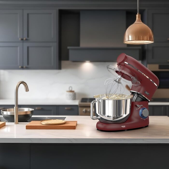 Кухонна машина з тістомісом та машиною для пасти – 2000W, з нержавіючою чашею 6.2L (червона)