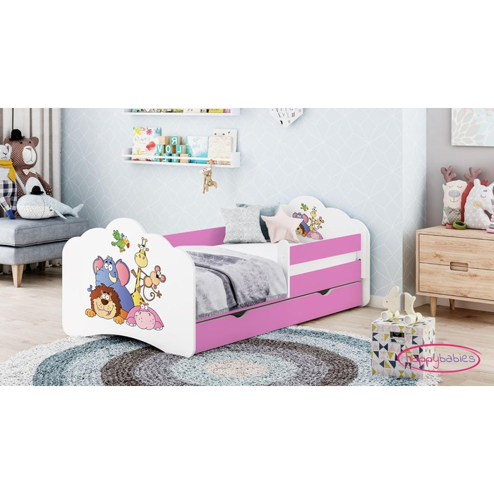 Дитяче ліжко Happy Babies MOBI 160 x 80 Ліжко для дитячої кімнати з матрацом 80x160 Молодіжне ліжко із захистом від падіння та зберіганням для дівчаток (M13)