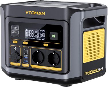 VTOMAN FlashSpeed 600: Портативна електростанція 600W (пік 1200W) - 499Wh, Сонячний генератор LiFePO4, 100W USB-C, швидка зарядка 60 хв (0-80%) для кемпінгу, риболовлі, автодому