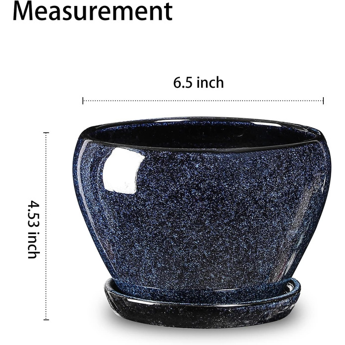 Керамічні горщики для квітів Vicrays - 16,5 см, з дренажем та підставкою, для сукулентів, орхідей, квітів, трав, кактусів, для дому та саду, блакитний