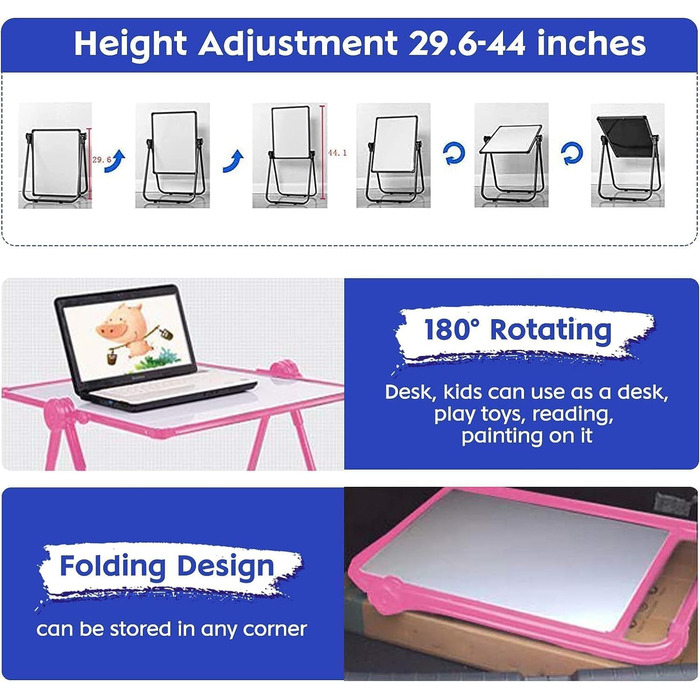 Дитяча мольберт Kinder Staffelei: двостороння дошка для малювання з крейдою та білою дошкою, регульована висота, з аксесуарами, чорний