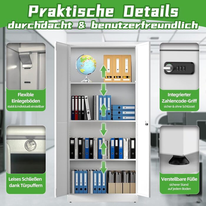 Металевий шафа-сейф для документів з полицями, 90x80x40 см, білий