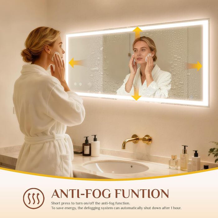 Дзеркало для ванної кімнати Clevich з підсвічуванням 80x60 см, LED, 3 кольори світла, диммування, захисне скло, сенсорне управління, функція пам'яті, антизапар, 120L x 60B см