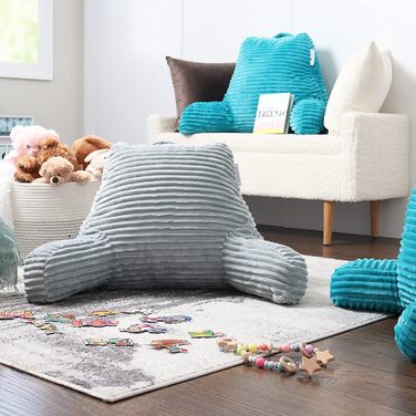 Крісло-лежак Clara Clark для дорослих - спинка для сидіння в ліжку, стандартна плюшева подушка для ліжка, подушка з подрібненим пінополіуретаном з підлокітниками та кишенями, сріблясто-сірий колір