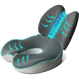 Набір подушок для сидіння та підтримки спини 2 в 1, ергономічні подушки з піною з пам'яті для офісного крісла, автокрісла, інвалідного візка, сірий колір