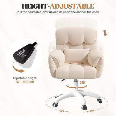 Ергономічне крісло для дому та офісу, обертове, регульоване по висоті, для робочого кабінету, спальні, бежеве