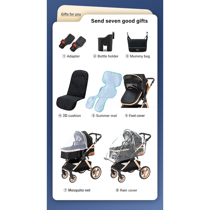 Дитяча коляска YAZOCO 3 в 1: Buggy, Babybett, Комплект. Легка складна коляска для новонароджених з алюмінієвим каркасом (5 Creme)