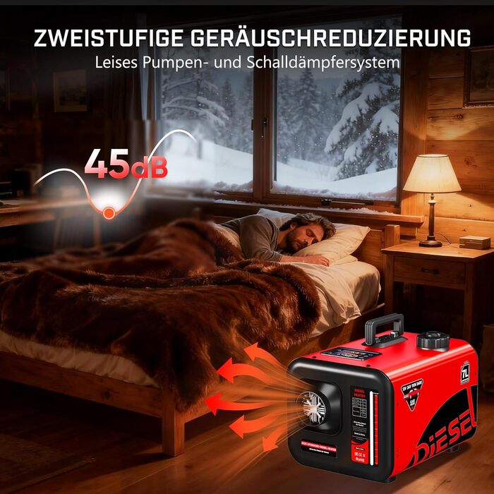 Дизельний опалювач LDHTHOPI 8 кВт, 12/24V з таймером, LCD-дисплеєм та пультом керування, швидким нагрівом 4.5л, для гаража, кемпінгу, автодому (червоний, 7л)