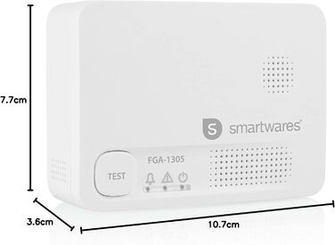 Виявлювач чадного газу Smartwares FGA-13051 з датчиком на 10 років, кнопка тестування, LED-індикатори