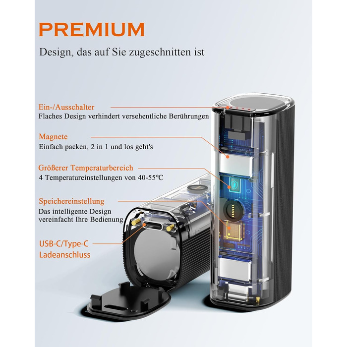 Електричні грілки для рук KINREECELL 10000mAh, 2 шт., з магнітним з'єднанням, зарядний кейс, 4 режими нагріву, до 55°C, тривалий час роботи, портативні