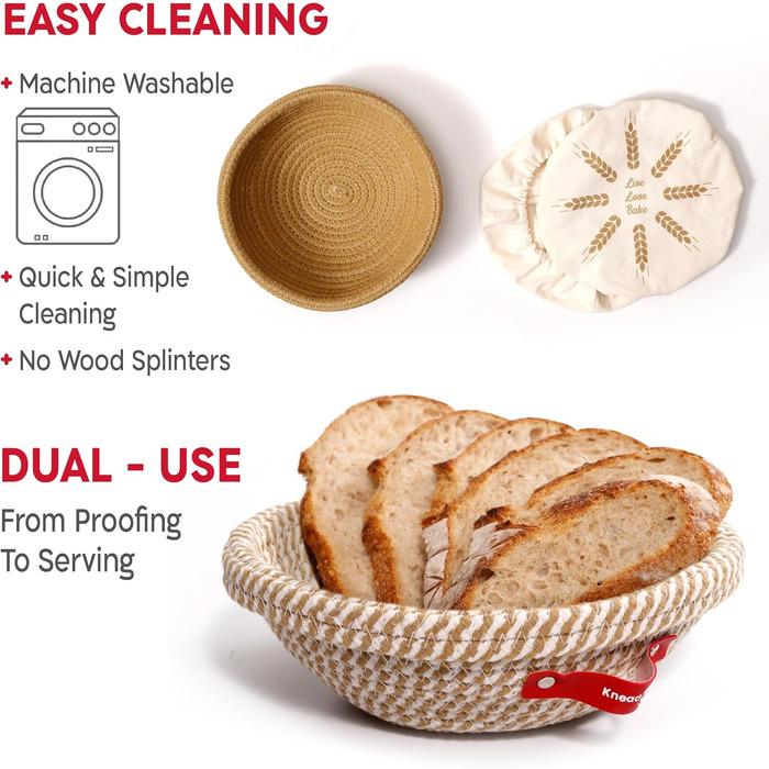 Набір для закваски KneadAce: банка 680.4 г, 2 корзини для бродіння, лезо для надрізання хліба, подарунок для пекаря. Комплект для випікання заквасного хліба