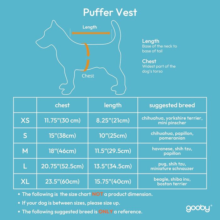 Куртка для собак Gooby Puffer Vest - бірюзова, водовідштовхувальна, з подвійним D-подібним кільцем, для маленьких/середніх собак