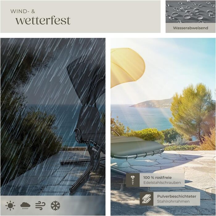 Тектейк® гамак з каркасом, гамак-крісло, гамак з сонцезахистом, гамак-шезлонг, гамак-гойдалка з сумкою, подушкою для голови, для саду, тераси та балкону - сірий