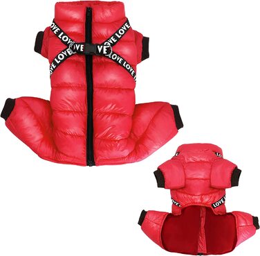 Зимове пальто Didog для маленьких собак, водонепроникні куртки з ременями безпеки і D-подібними кільцями, тепла блискавка, в холодну погоду, для цуценят і кішок ,для прогулянок (груди 35 см довжина спини 28 см, червоний)