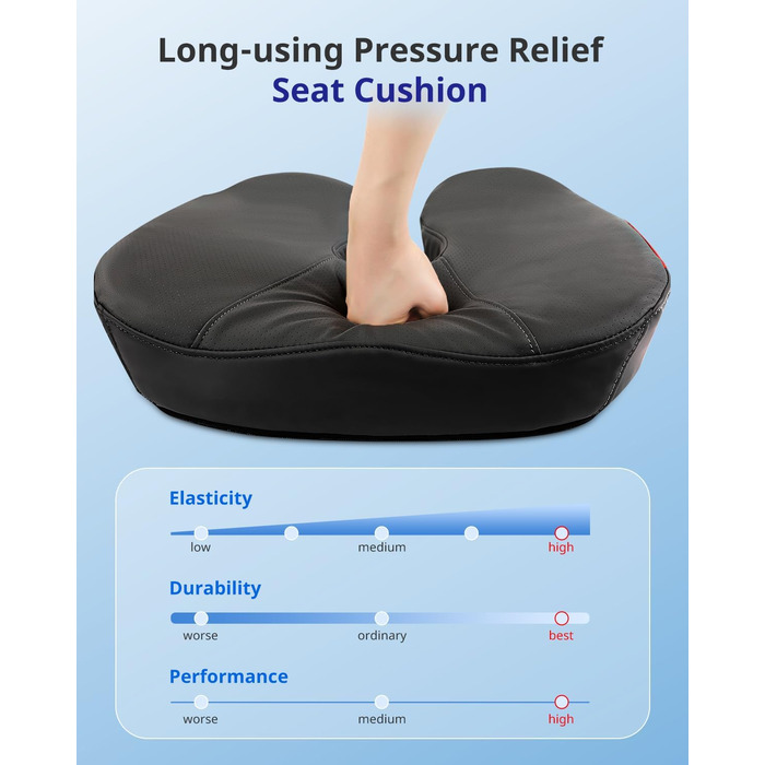 Велике сидіння з піною з пам'яті, ергономічна подушка для офісного крісла для полегшення тиску, подушка для полегшення болю в ішіасі з протиковзкими гумовими точками, дихаюча подушка для ігрового крісла (чорний)
