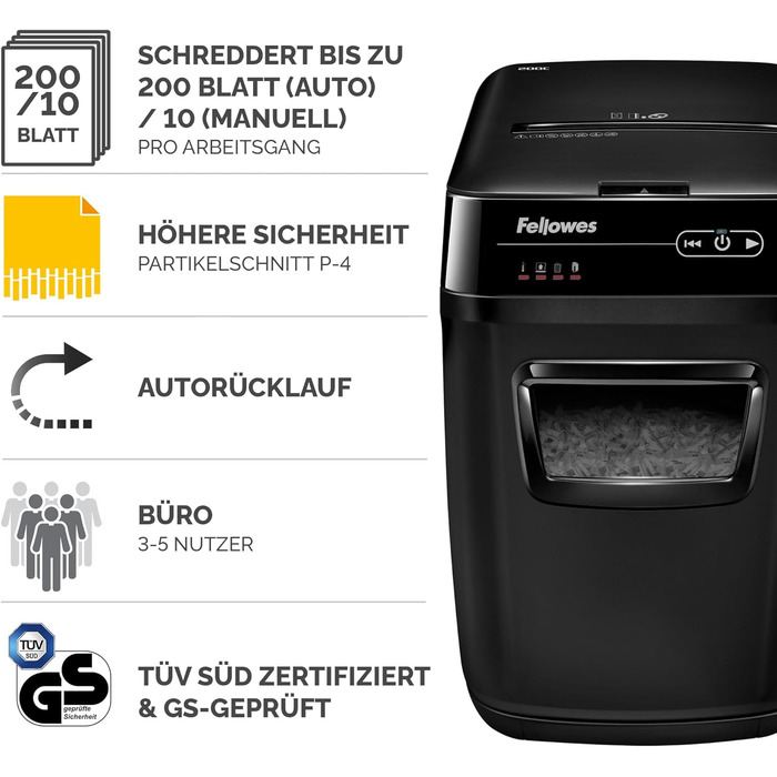 Fellowes Autofeed AutoMax 90M: Шредер для паперу з автоподачею, P4, 90 аркушів/хв, 17 л, тихий, для офісу