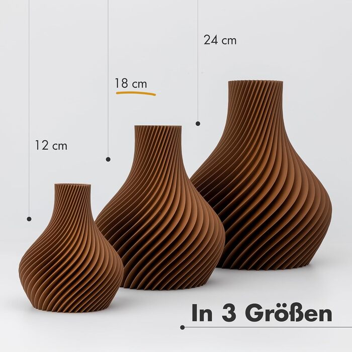NATUMO Ваза 'Bulba' – дизайнерська 3D ваза з пластику, міцна, сучасна, для декору (колір коричневий, 18 см)