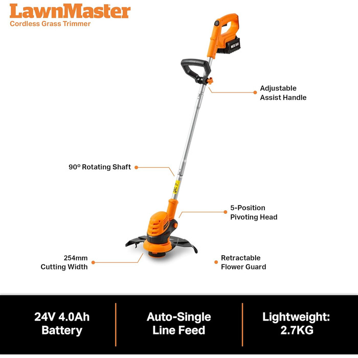 Робот-газонокосарка LawnMaster OcuMow 24V MAX з оптичною навігацією, автоматичним обходом перешкод і точним підрізанням, комплект з 10-дюймовим тримером для трави