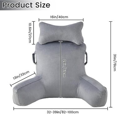 Подушка для читання WUDLEP, велика 78,7 см, знімний валик для шиї, для відпочинку в ліжку або на дивані, подушка для спини для дорослих, для перегляду телевізора/ігор/відпочинку