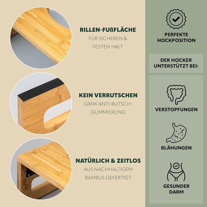 Електричний табурет для туалету Eluno з бамбука, складаний, антиковзкий, для дорослих та дітей - для полегшення при запорах та здуттях