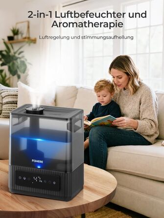 Ультразвуковий зволожувач повітря на 6л для великих кімнат, дитячої та спальні: безшумний холодний випарник з датчиком вологості, аромадифузором та верхнім заповненням, до 60 год роботи