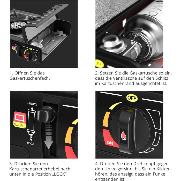 Газовий намет 1-flammig з Piezozündung, туристичний газовий балончик MSF-1a 227 g, туристичний намет з кейсом - ідеально для відпочинку на природі (1-flammiger газовий балончик + 4 газових картриджів)