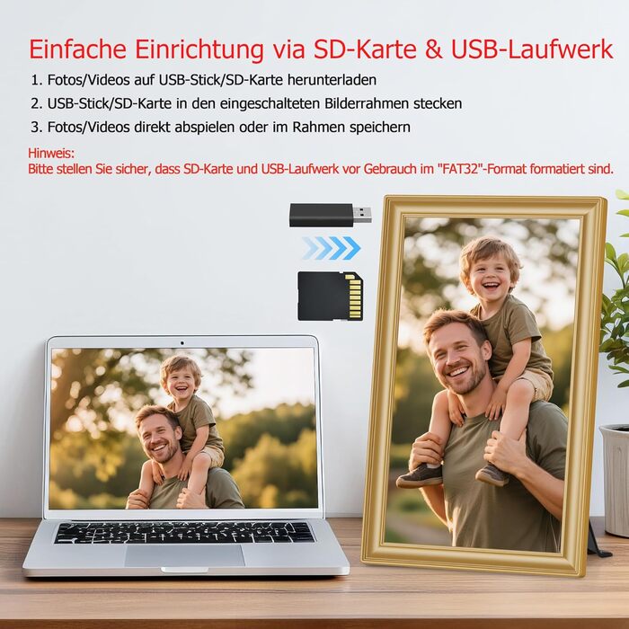 Цифровий фоторамка Frameo 10.1 дюйми, IPS, HD 1280x800, 32GB, Wi-Fi, автоповорот, Frameo App