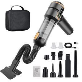 Акумуляторний ручний пилосмок для авто та дому 23000Па, міні-пилосмок з функцією продувки та насоса, 6000mAh, чорно-золотий