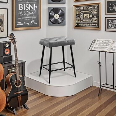 Набір з 2 барних стільців з мікрофібри, сірого кольору, з підніжкою, 62.5 см, без спинки для кухні, бістро, їдальні