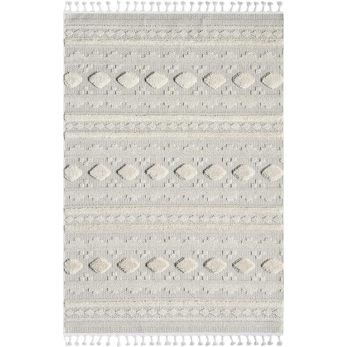 Килим City Boho Rug Cream 80x150 см - Орнаменти, Бордюр, 3D Ефект, Сизаль, Бахрома (200x290 см)