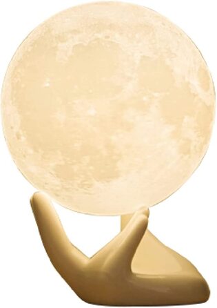 Місячна Лампа Mydethun, місячна лампа з 3D-друком, Місячне світло, нічники для дитячої, жінок, прикраси будинку, подарунок, USB-кабель для зарядки, сенсорне управління, яскравість, білий і жовтий (білий/ жовтий, 3,5 дюйма)