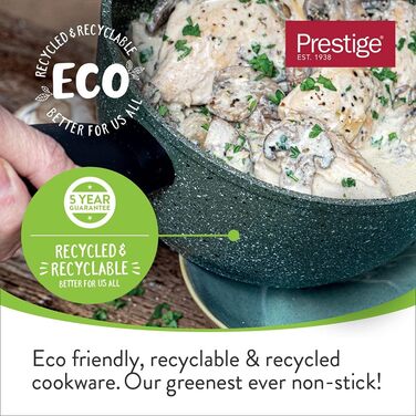 Еко сковорода з антипригарним покриттям - Антипригарна сковорода на рослинній основі - Переробляється та переробляється - Не містить PFOA - Індукційна - Зелена, 28 см Сковорода 28 см