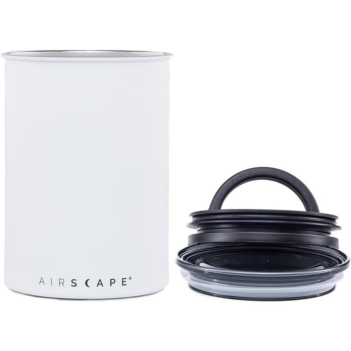 Контейнер для кави Airscape Planetary Design з нержавіючої сталі – контейнер для продуктів – запатентований герметичний кришка – зберігає свіжість продуктів (Medium, Матовий білий)