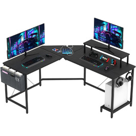 Ігровий стіл HaodaCulture 160x135 см з підставкою для монітора, 2 розетки та 2 USB-порт, кутовий, для комп'ютера, великий, 160 x 135 x 75 см