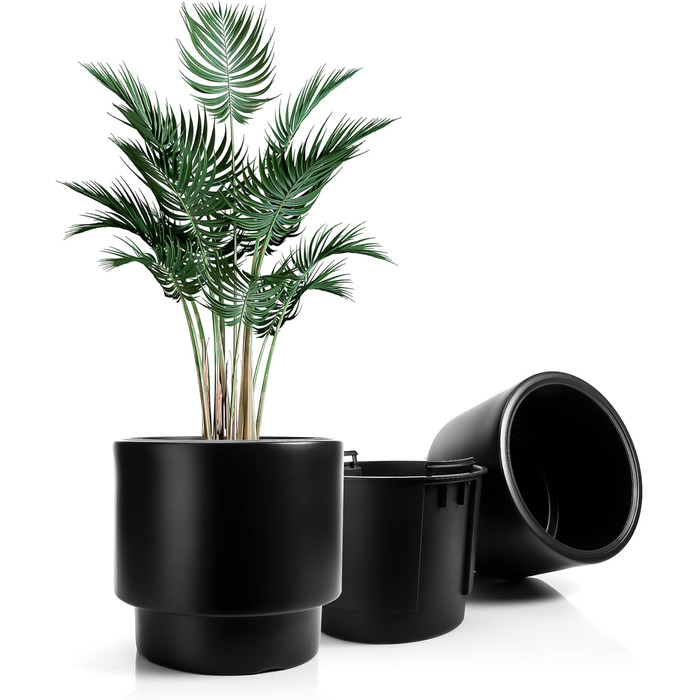 Квітчанка BigDean: стильний горщик з підставкою, діаметр 40 см, чорний, міцний пластик, Made in Europe