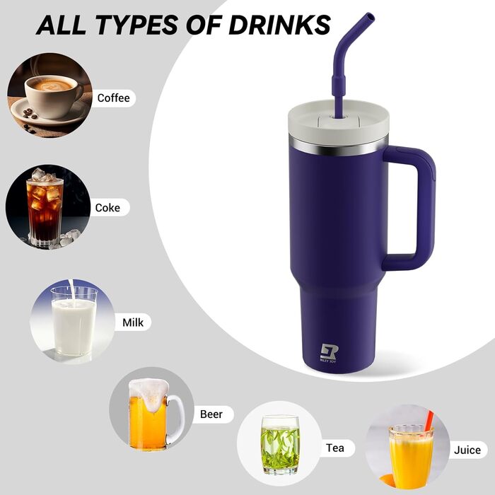 Термокружка-пляшка 1200 мл з трубочкою та антиковзним ручним захопленням, без BPA, з подвійними стінками для ізоляції, для автомобіля, офісу, відпочинку на природі (Пастельно-рожевий, Біло-рожевий, Глибокий фіолетовий)