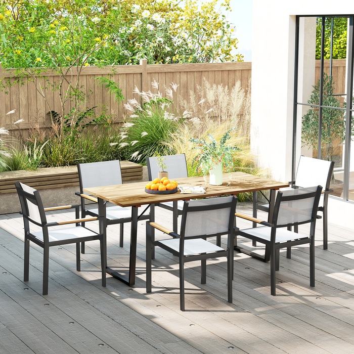 Outsunny Garden Стіл Дерево 175x80 см Атмосферостійкий балконний стіл з отвором для парасольки Фуршетний стіл Кемпінговий стіл на 6 осіб Стіл для патіо Обідній стіл на відкритому повітрі для саду, патіо Балкон Brown