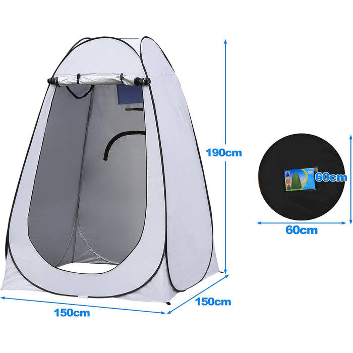 Намет-роздягальня Pop-Up для туалету, сірий, 150x150x190 см. Розкладний намет для туалету, душу, пляжу, риболовлі, кемпінгу. Водонепроникний, з UV-захистом, з сумкою для перенесення